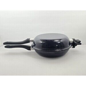 Double Sided Nonstick Porcelain Enamel Frittata Frying Pan Blue 10"